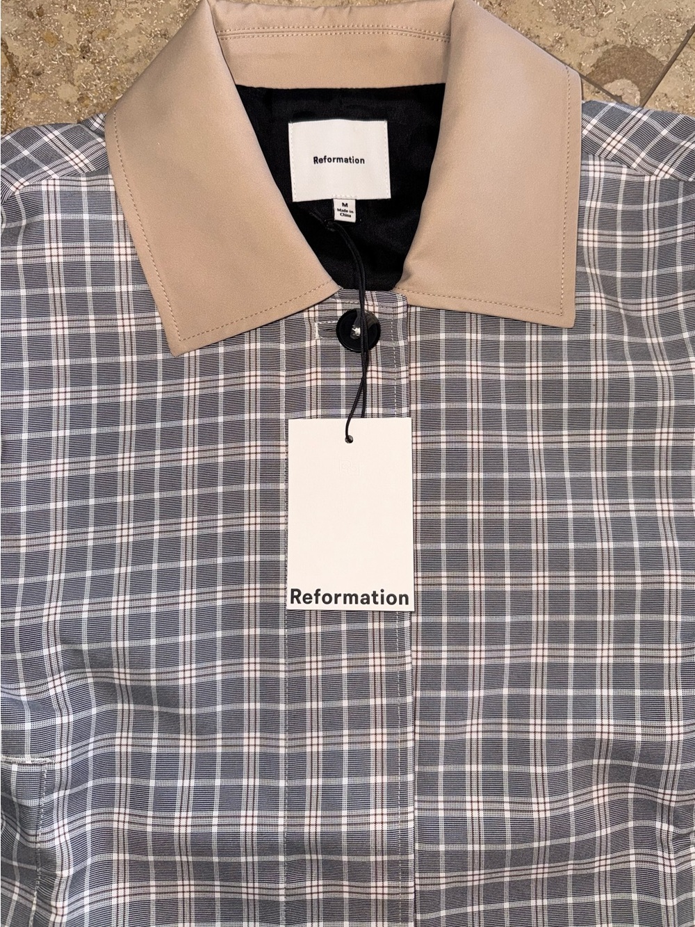 Reformation Plaid Button-Down Shirt with Beige Contrast Collar - Picture 8 of 9